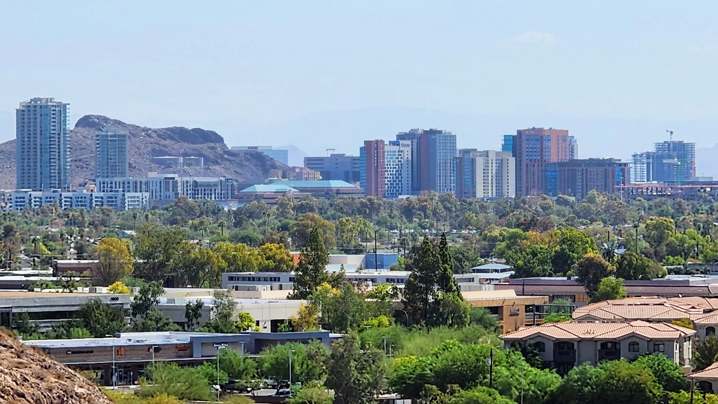 Downtown Tempe skyline with Hayden Butte and modern development